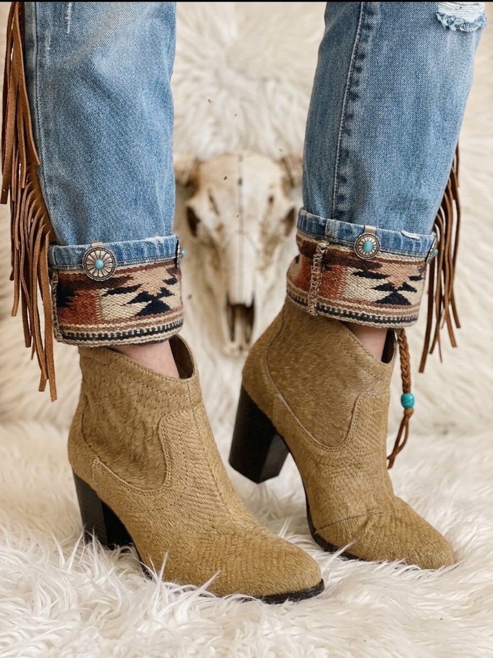 UGG Australia Tan Textured Hair-On-Hide
Leather Ankle Booties Heel